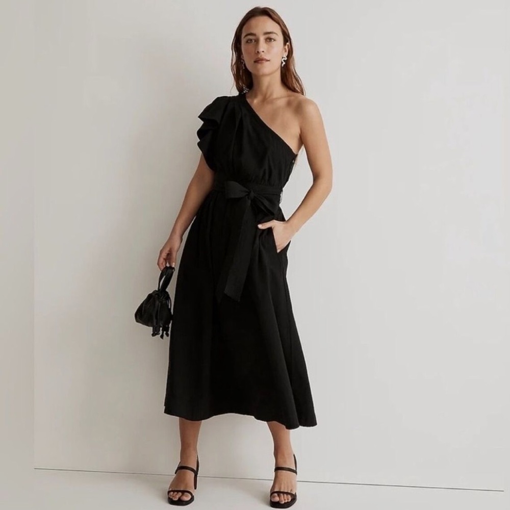 Madewell Cotton Ruffled One-Shoulder Midi Dress
